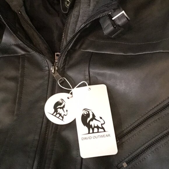 Dark gray Leather Look Jacket with Hood - Picture 3 of 10